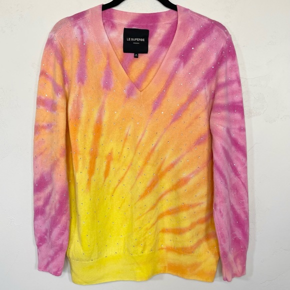 Le Superbe Ray Of Light Cashmere and Wool Tie Dye Rhinestone